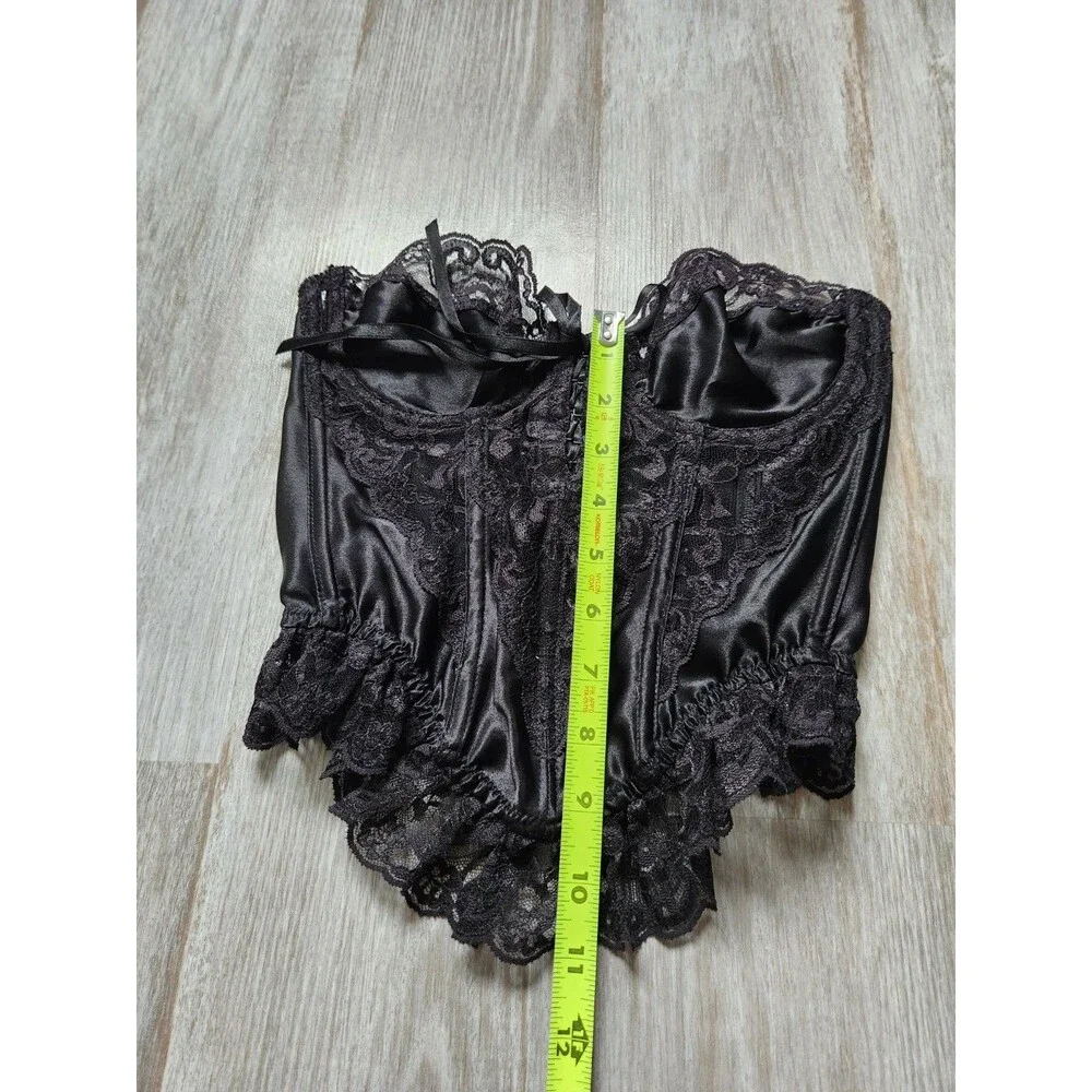 VTG Victoria’s Secret Gold Crown Corset 32B Black Lace Satin Sheer Bustier EUC - Picture 5 of 9